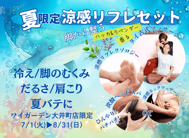 【夏限定涼感リフレセット105分】タイ古式60/フットリフレ30/炭酸ヘッドスパ10orネック10