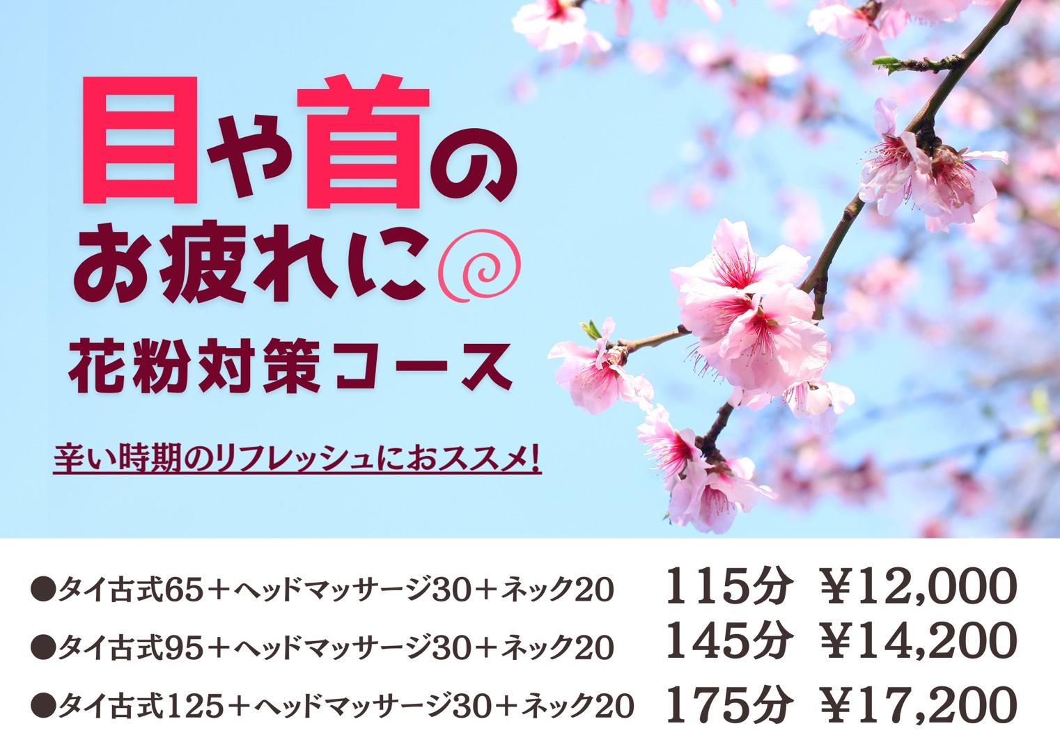 【花粉対策◎】スッキリ！タイ古式+ヘッド+ネックマッサージ115分