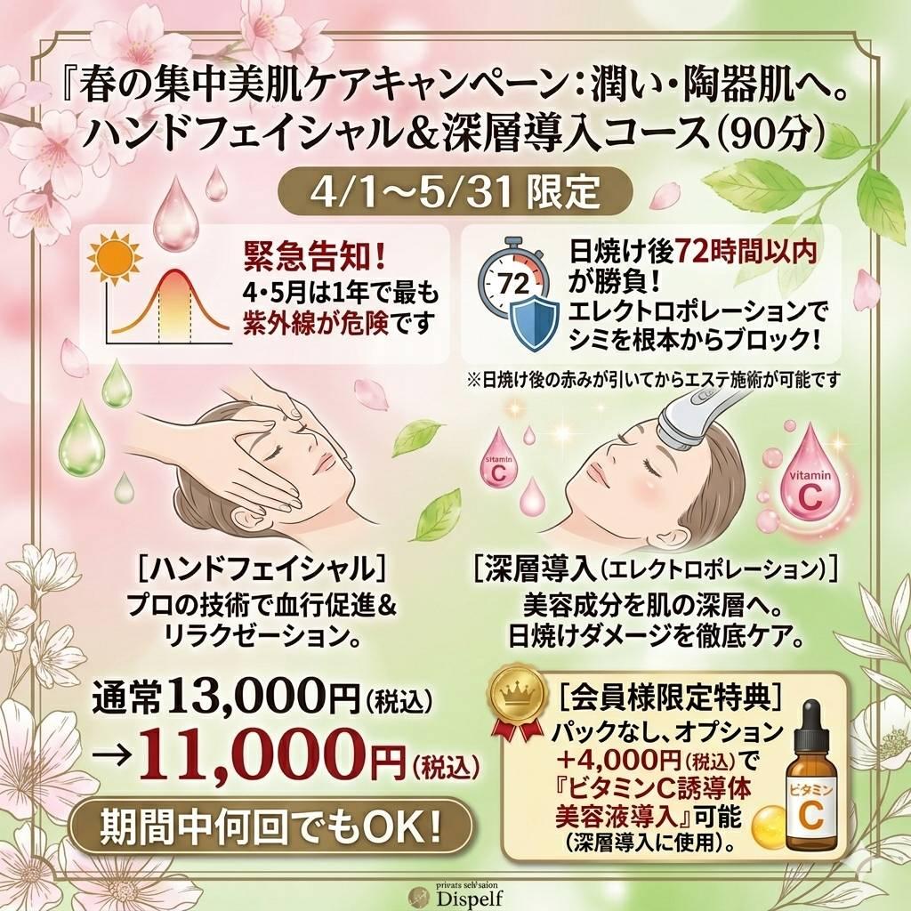 【4.5月限定！】ハンドフェイシャル＆深層導入コース（90分）通常13,000円